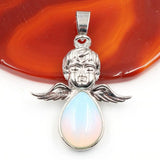 Angel Shape Teardrop Natural Crystal Pendant Necklace Multi‑Color Healing Gemstone Charm Necklace Spiritual Energy Jewelry for Women Gift