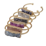 Natural Raw Druzy Quartz Crystal Cuff Bangle Gold Plated Open Resizable Stone Bracelet for Women