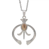 Hollow Naja Symbol Natural Crystal Necklace, Antique Silver‑Tone Alloy Tribal Symbol Inlaid Gemstone Pendant with Chain, Spiritual Protection Amulet Necklace for Daily Wear