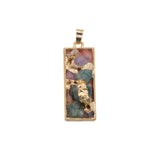Multi-Shape Orgonite Chip Stone Resin Pendant, Gold-Tone Metal Frame Mixed Colorful Gemstone Inlay, Heart Starfish Triangle Diamond Shaped Orgone Energy Amulet Boho Spiritual Jewelry
