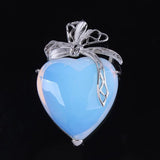 Multi Color Natural Stone Heart Pendant Silver Tone Bowknot Metal Setting Crystal Charm for Necklace Making Women Jewelry Gift
