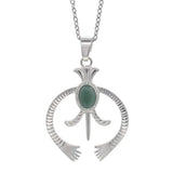 Hollow Naja Symbol Natural Crystal Necklace, Antique Silver‑Tone Alloy Tribal Symbol Inlaid Gemstone Pendant with Chain, Spiritual Protection Amulet Necklace for Daily Wear