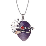 Silver‑Tone Venetian Masquerade Mask Natural Crystal Necklace, Red Rhinestone Inlay Teardrop Gemstone Pendant Necklace, Reiki Healing Stone Boho Jewelry for Women