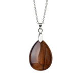Multi‑Color Water‑Drop Gemstone Necklace, Smooth Polished Teardrop Natural Crystal Pendant with Silver Chain, Minimalist Bohemian Necklace for Women