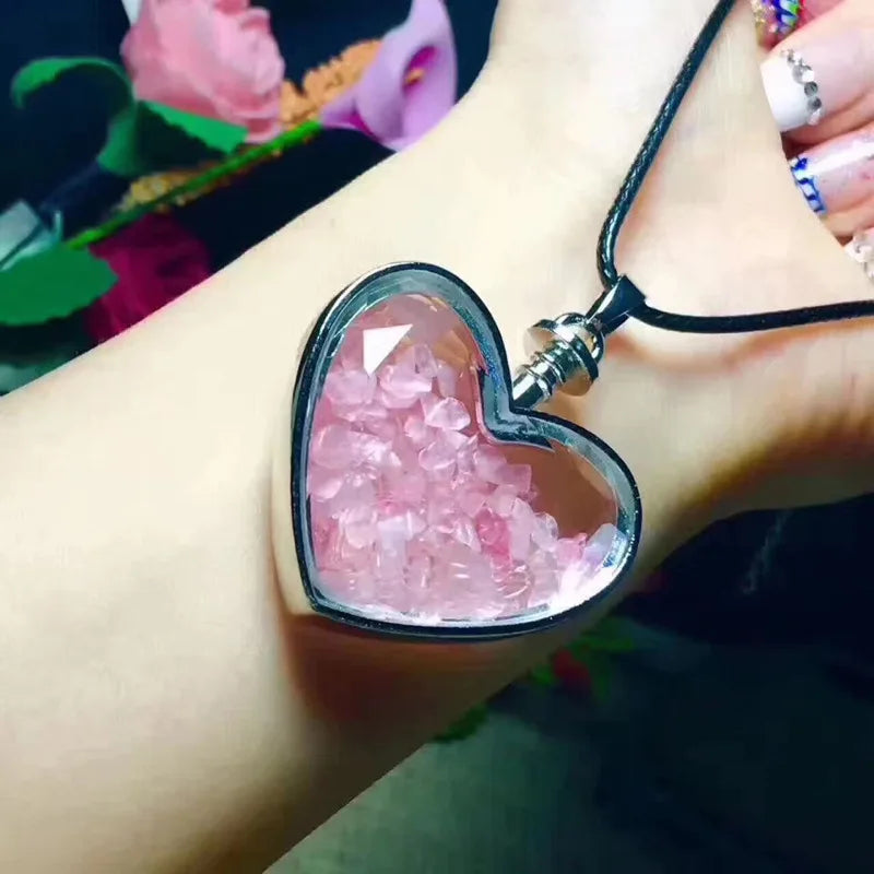 Fashion Love Heart Pendant Necklace for Girls Natural Stone Chips Wishing Bottle Pendant Collars Jewelry Gift for Lover
