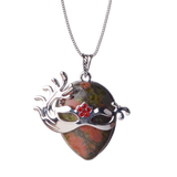 Silver‑Tone Venetian Masquerade Mask Natural Crystal Necklace, Red Rhinestone Inlay Teardrop Gemstone Pendant Necklace, Reiki Healing Stone Boho Jewelry for Women
