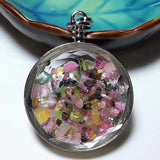 Classical Natural Stone Tourmaline Chips Pocket Watch Shape Pendant Wishing Bottle Necklace Collars Jewelry Gift for Women