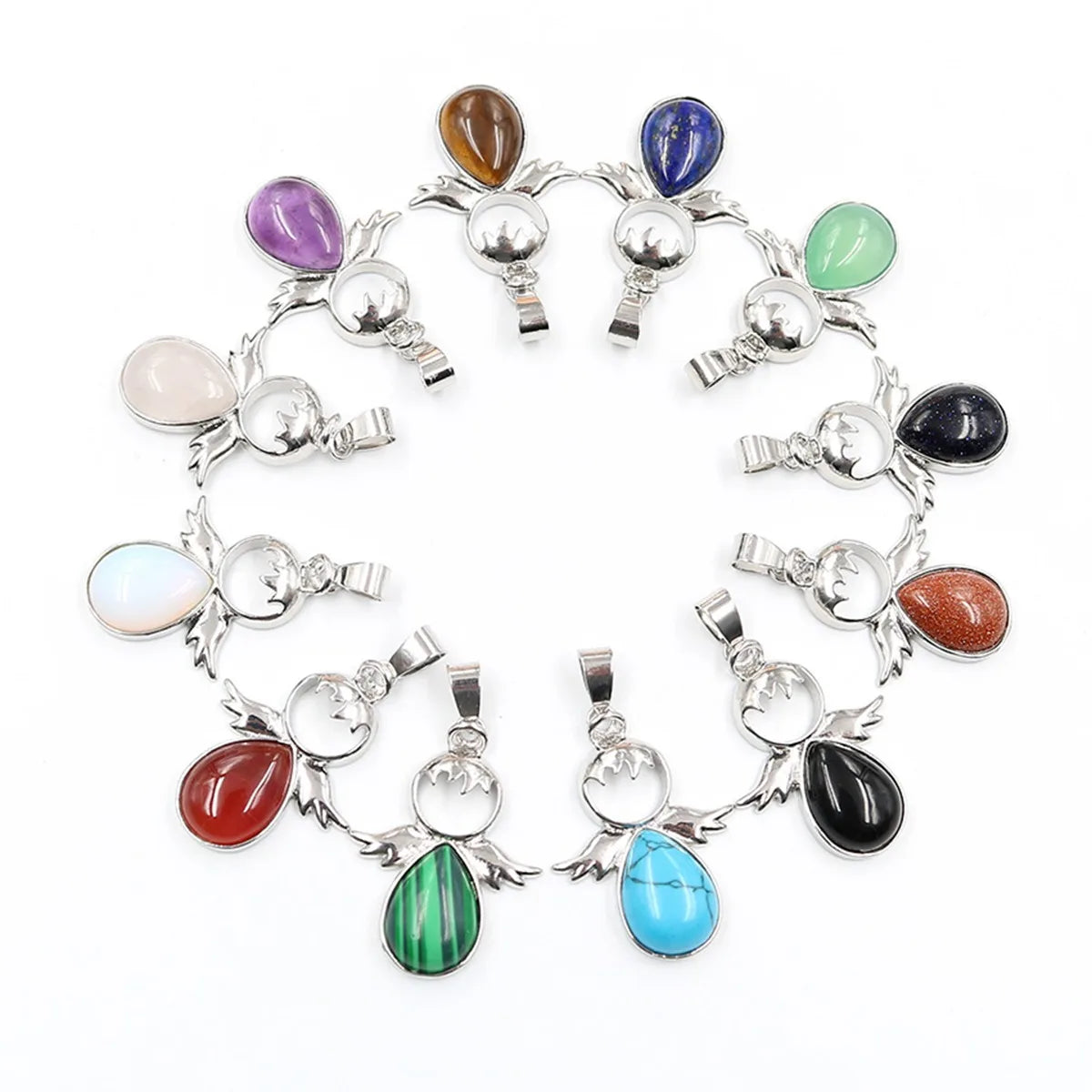 Natural Amethyst Quartz Crystal Angel Silver Alloy Pendant for Necklace Handmade Gemstone Healing Pendants Charm for Jewelry