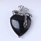 Multi Color Natural Stone Heart Pendant Silver Tone Bowknot Metal Setting Crystal Charm for Necklace Making Women Jewelry Gift
