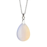 Multi‑Color Water‑Drop Gemstone Necklace, Smooth Polished Teardrop Natural Crystal Pendant with Silver Chain, Minimalist Bohemian Necklace for Women