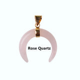 Gold Plated Natural Stone Crescent Moon Pendant, Double Horn Shape Gemstone Moon Charm, Boho Spiritual DIY Necklace Pendant for Women Jewelry Making