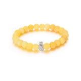 Natural Frosted Agate Beaded Bracelet - Silver Pineapple Charm Healing Jewelry
