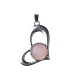 Vintage Openwork Heart Shape Natural Stone Pendant, Multi Color Round Cabochon Gem Charm for DIY Handmade Jewelry Making