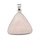 Silver Plated Triangle Natural Stone Pendant, Polished Smooth Triangle Gemstone Charm, Boho Crystal Pendant for DIY Necklace Jewelry‑Making, Reiki Chakra Healing Spiritual Accessory for Women
