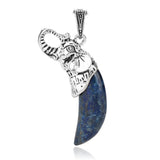 Antique Silver Elephant Wrapped Crescent Moon Natural Gemstone Pendant Necklace, Polished Moon‑Shape Crystal Charm Necklace, Boho Spiritual Chakra Reiki Healing Stone Jewelry for Women