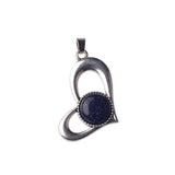 Vintage Openwork Heart Shape Natural Stone Pendant, Multi Color Round Cabochon Gem Charm for DIY Handmade Jewelry Making