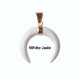 Gold Plated Natural Stone Crescent Moon Pendant, Double Horn Shape Gemstone Moon Charm, Boho Spiritual DIY Necklace Pendant for Women Jewelry Making