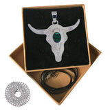 Retro Southwest Bull Skull Pendant, Vintage Silver‑Tone Longhorn Bull Head Charm Inlaid Natural Cabochon Stone, Boho Western Style DIY Jewelry Making Supply