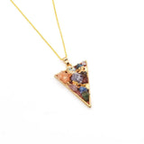 Orgone Crushed Mixed Gemstone Resin Pendant, Gold Plated Frame Multi‑Shape Natural Chip Stone Necklace Pendant, Orgonite Chakra Reiki Energy Healing Charm for Women