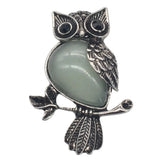 Boho Animal Totem Owl Pendant Necklace, Vintage Antique Silver‑Tone Metal Owl Inlaid Natural Gemstone with Black Cord, Wisdom Symbol Spiritual Necklace