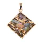 Multi-Shape Orgonite Chip Stone Resin Pendant, Gold-Tone Metal Frame Mixed Colorful Gemstone Inlay, Heart Starfish Triangle Diamond Shaped Orgone Energy Amulet Boho Spiritual Jewelry