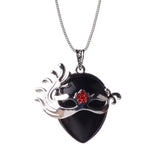 Silver‑Tone Venetian Masquerade Mask Natural Crystal Necklace, Red Rhinestone Inlay Teardrop Gemstone Pendant Necklace, Reiki Healing Stone Boho Jewelry for Women