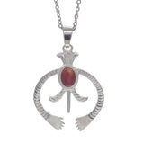 Hollow Naja Symbol Natural Crystal Necklace, Antique Silver‑Tone Alloy Tribal Symbol Inlaid Gemstone Pendant with Chain, Spiritual Protection Amulet Necklace for Daily Wear