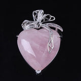 Multi Color Natural Stone Heart Pendant Silver Tone Bowknot Metal Setting Crystal Charm for Necklace Making Women Jewelry Gift