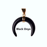 Gold Plated Natural Stone Crescent Moon Pendant, Double Horn Shape Gemstone Moon Charm, Boho Spiritual DIY Necklace Pendant for Women Jewelry Making