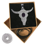 Retro Southwest Bull Skull Pendant, Vintage Silver‑Tone Longhorn Bull Head Charm Inlaid Natural Cabochon Stone, Boho Western Style DIY Jewelry Making Supply