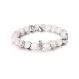 Natural Frosted Agate Beaded Bracelet - Silver Pineapple Charm Healing Jewelry