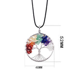 7 Chakra Tree of Life Pendant, Hand Wire‑Wrapped Natural Crystal Chip Round Charm, Optional Owl Metal Accent Spiritual Reiki Healing Jewelry for Necklace Making