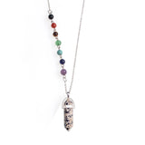 7 Chakra Beaded Necklace, Natural Hexagonal Crystal Point Pendant Necklace, Reiki Healing Stone Spiritual Jewelry for Women