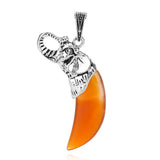 Antique Silver Elephant Wrapped Crescent Moon Natural Gemstone Pendant Necklace, Polished Moon‑Shape Crystal Charm Necklace, Boho Spiritual Chakra Reiki Healing Stone Jewelry for Women