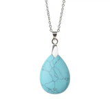 Multi‑Color Water‑Drop Gemstone Necklace, Smooth Polished Teardrop Natural Crystal Pendant with Silver Chain, Minimalist Bohemian Necklace for Women