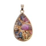 Multi-Shape Orgonite Chip Stone Resin Pendant, Gold-Tone Metal Frame Mixed Colorful Gemstone Inlay, Heart Starfish Triangle Diamond Shaped Orgone Energy Amulet Boho Spiritual Jewelry