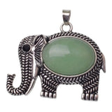 Antique Silver Elephant Natural Gemstone Pendant, Oval Cabochon Crystal Stone Elephant Charm Pendant, Reiki Chakra Healing Stone DIY Jewelry Making Supply for Necklace
