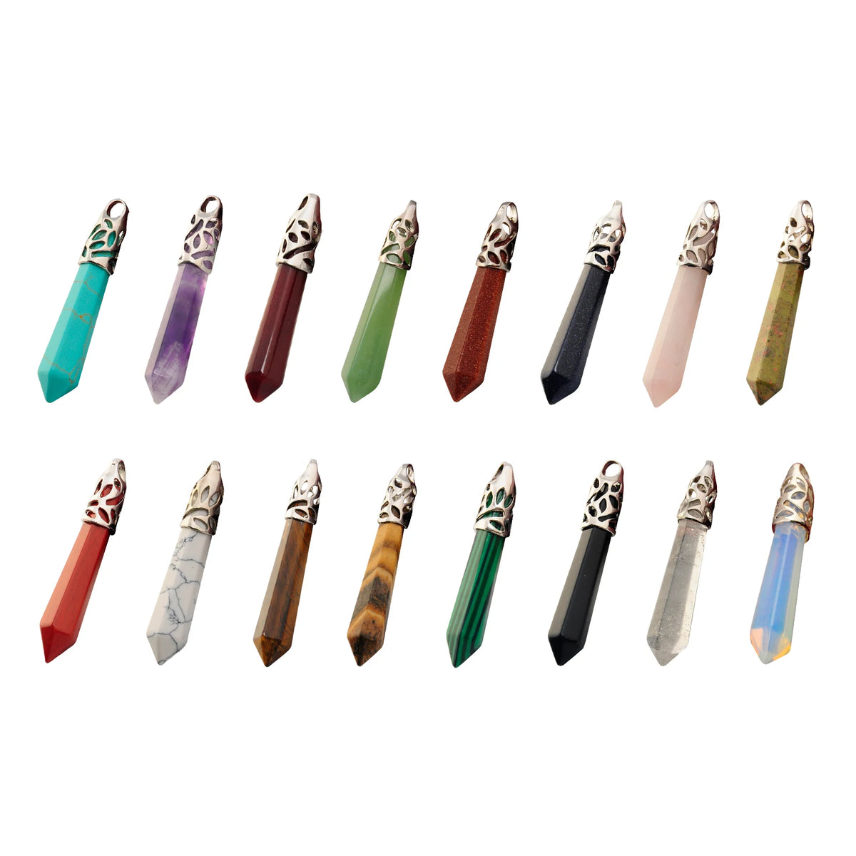 Silver Filigree Cap Natural Crystal Point Pendant, Single Terminated Wand Stone Pendant for Necklace Making Reiki Healing Jewelry