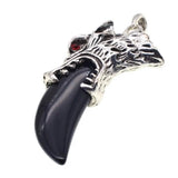 Antique Silver Wolf Head Claw Natural Gemstone Pendant Necklace, Vintage Carved Wolf Tooth Crystal Charm Necklace, Boho Spiritual Protection Healing Stone Jewelry for Men Women