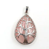 Tree of Life Teardrop Crystal Pendant Natural Gemstone Necklace Multi‑Variety Chakra Healing Stone Silver Plated Jewelry Gift for Women