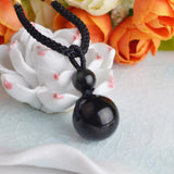Polished Black Obsidian Sphere Pendant Necklace, Multi‑Size Round Obsidian Ball with Braided Black‑Gold Adjustable Cord, Protection Energy Stone Unisex Spiritual Necklace