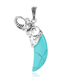 Antique Silver Elephant Wrapped Crescent Moon Natural Gemstone Pendant Necklace, Polished Moon‑Shape Crystal Charm Necklace, Boho Spiritual Chakra Reiki Healing Stone Jewelry for Women