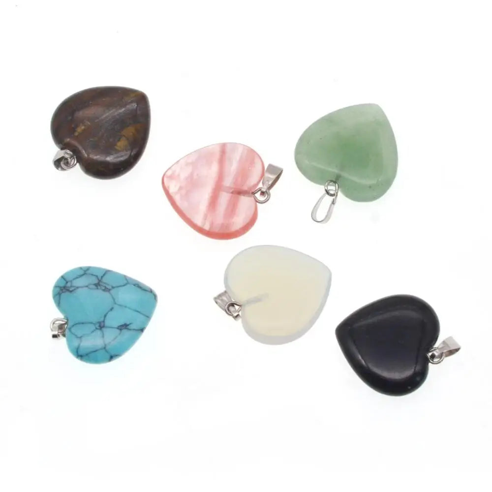 Polished Heart Crystal Stone Pendant Assorted, Natural Gemstone Love Pendants for Jewelry Crafting, Spiritual Energy Healing Pendant Gifts