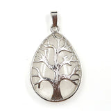 Tree of Life Teardrop Crystal Pendant Natural Gemstone Necklace Multi‑Variety Chakra Healing Stone Silver Plated Jewelry Gift for Women