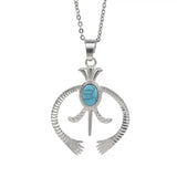 Hollow Naja Symbol Natural Crystal Necklace, Antique Silver‑Tone Alloy Tribal Symbol Inlaid Gemstone Pendant with Chain, Spiritual Protection Amulet Necklace for Daily Wear