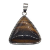 Silver Plated Triangle Natural Stone Pendant, Polished Smooth Triangle Gemstone Charm, Boho Crystal Pendant for DIY Necklace Jewelry‑Making, Reiki Chakra Healing Spiritual Accessory for Women