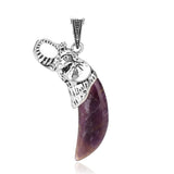 Antique Silver Elephant Wrapped Crescent Moon Natural Gemstone Pendant Necklace, Polished Moon‑Shape Crystal Charm Necklace, Boho Spiritual Chakra Reiki Healing Stone Jewelry for Women