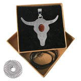 Retro Southwest Bull Skull Pendant, Vintage Silver‑Tone Longhorn Bull Head Charm Inlaid Natural Cabochon Stone, Boho Western Style DIY Jewelry Making Supply