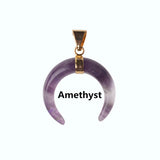 Gold Plated Natural Stone Crescent Moon Pendant, Double Horn Shape Gemstone Moon Charm, Boho Spiritual DIY Necklace Pendant for Women Jewelry Making
