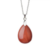 Multi‑Color Water‑Drop Gemstone Necklace, Smooth Polished Teardrop Natural Crystal Pendant with Silver Chain, Minimalist Bohemian Necklace for Women